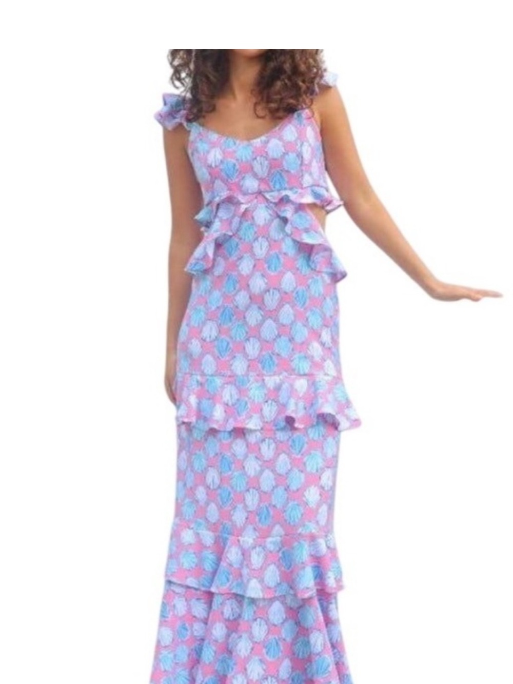 Simply Southern Pink and Light Blue Ruffled Maxi Dress